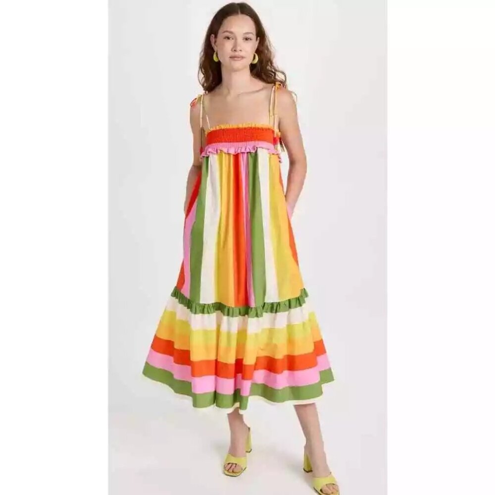 NWT Farm Rio Anthropologie neon summer striped sundress - XS